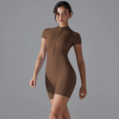 One-Piece Zip-Up Active Bodysuit – Breathable Nylon-Spandex for Women - Willen