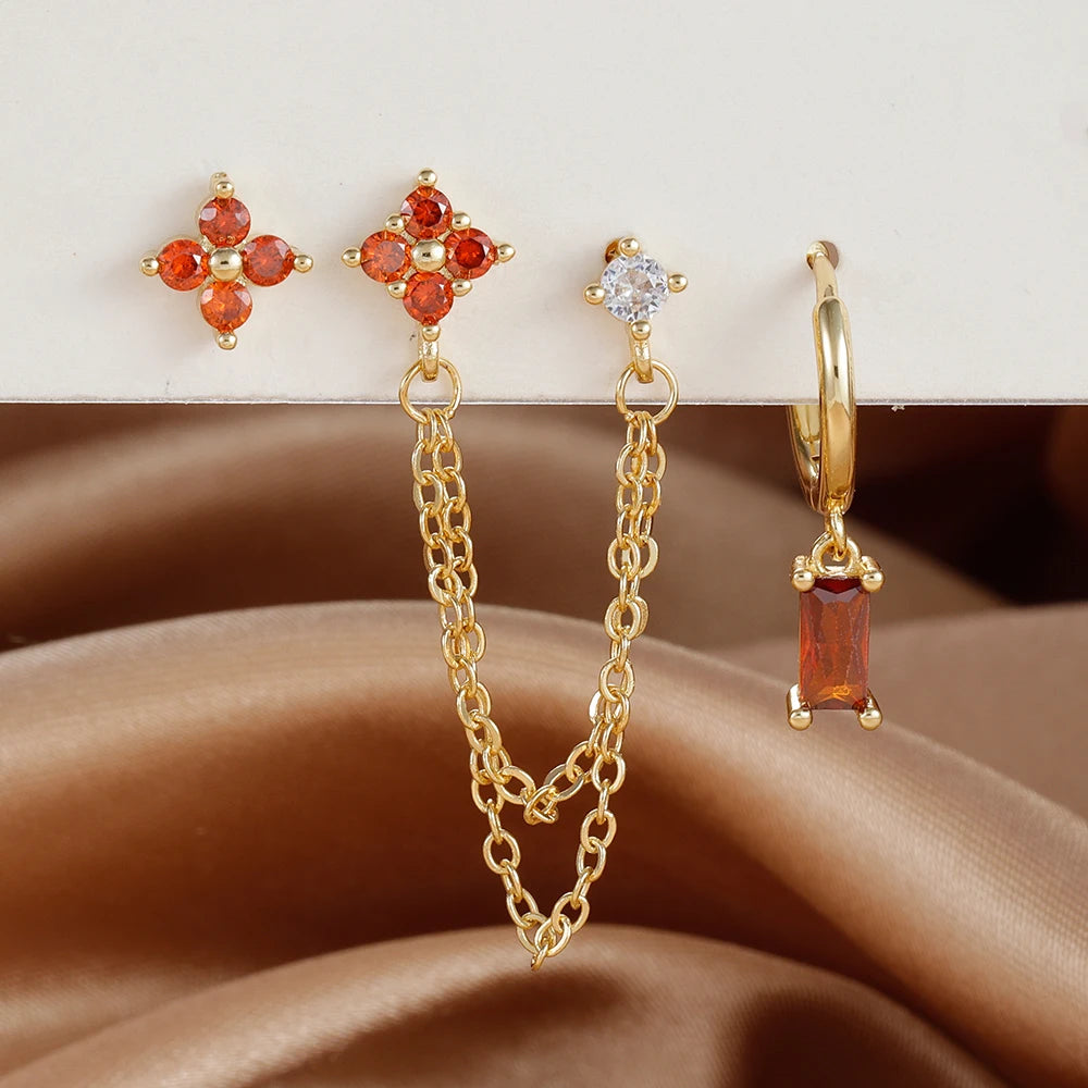 3-Piece Cubic Zirconia Stud Earrings Set – Stainless Steel Cartilage Jewelry with Birthstone Colors - Willen