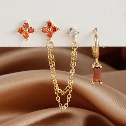 3-Piece Cubic Zirconia Stud Earrings Set – Stainless Steel Cartilage Jewelry with Birthstone Colors - Willen