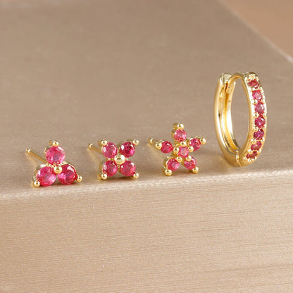 Gold-Plated Stainless Steel Stud Earrings – 4-Piece Set with Cubic Zirconia Accents - Willen