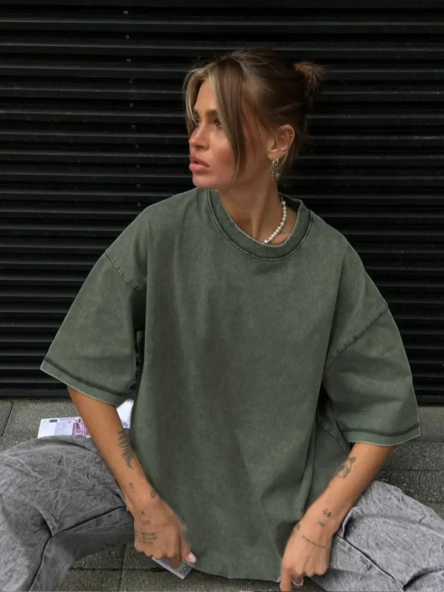 UrbanWax Vintage Tee – Oversized 100% Cotton T-Shirt with Wax Print Texture - Willen