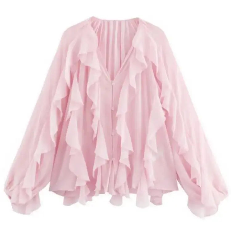 SheerBloom Ruffle Blouse – Lightweight Chiffon Top with Tiered Ruffles - Willen