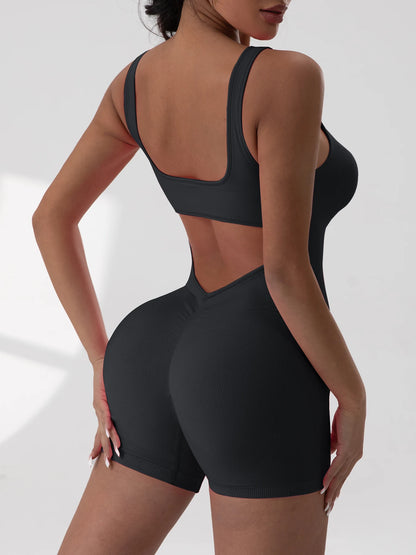 Backless One-Piece Jumpsuit – U-Neck, Sleeveless, Nylon-Spandex Blend - Willen