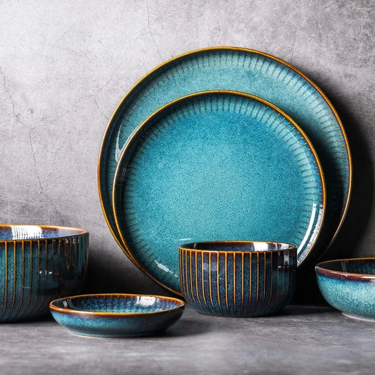 Nordic Glazed Ceramic Dish – Round, Blue, Heat-Resistant - Willen