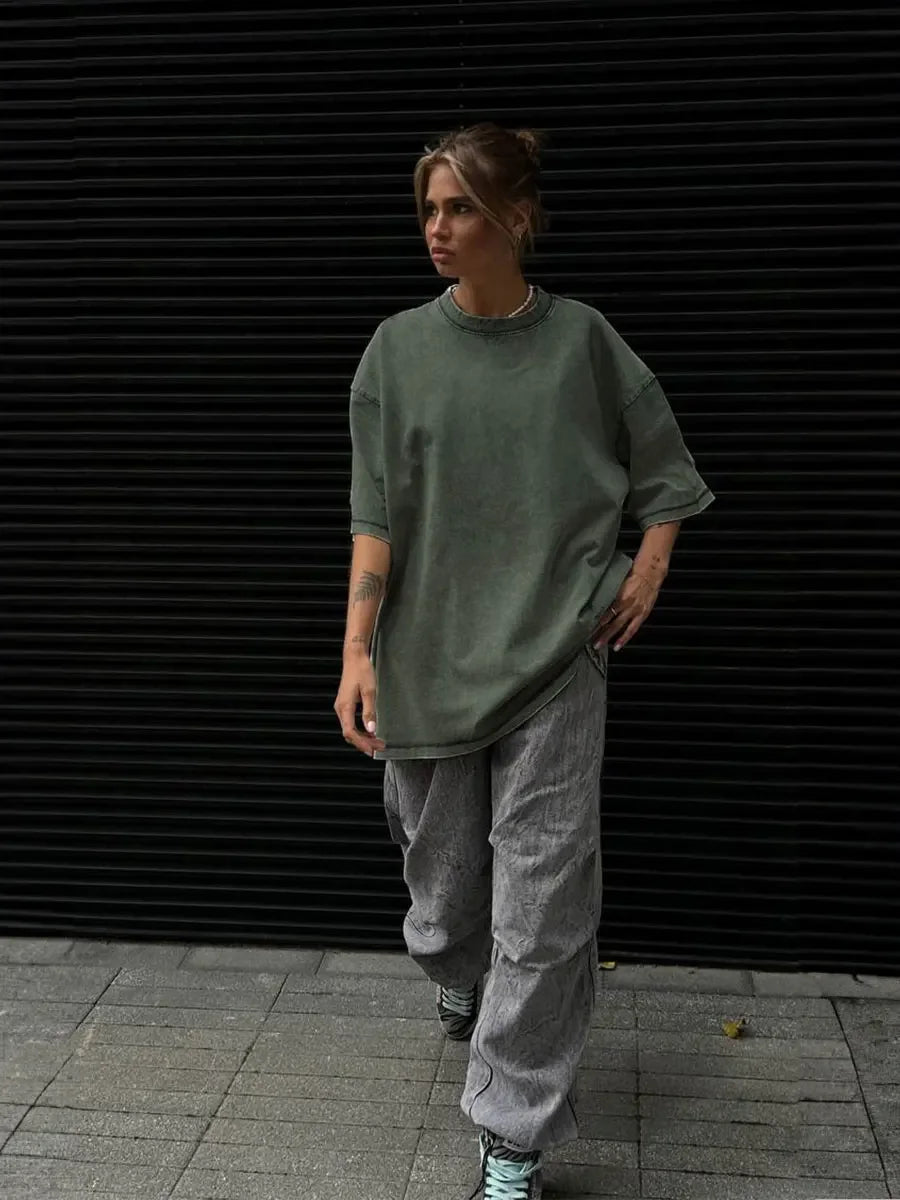 UrbanWax Vintage Tee – Oversized 100% Cotton T-Shirt with Wax Print Texture - Willen