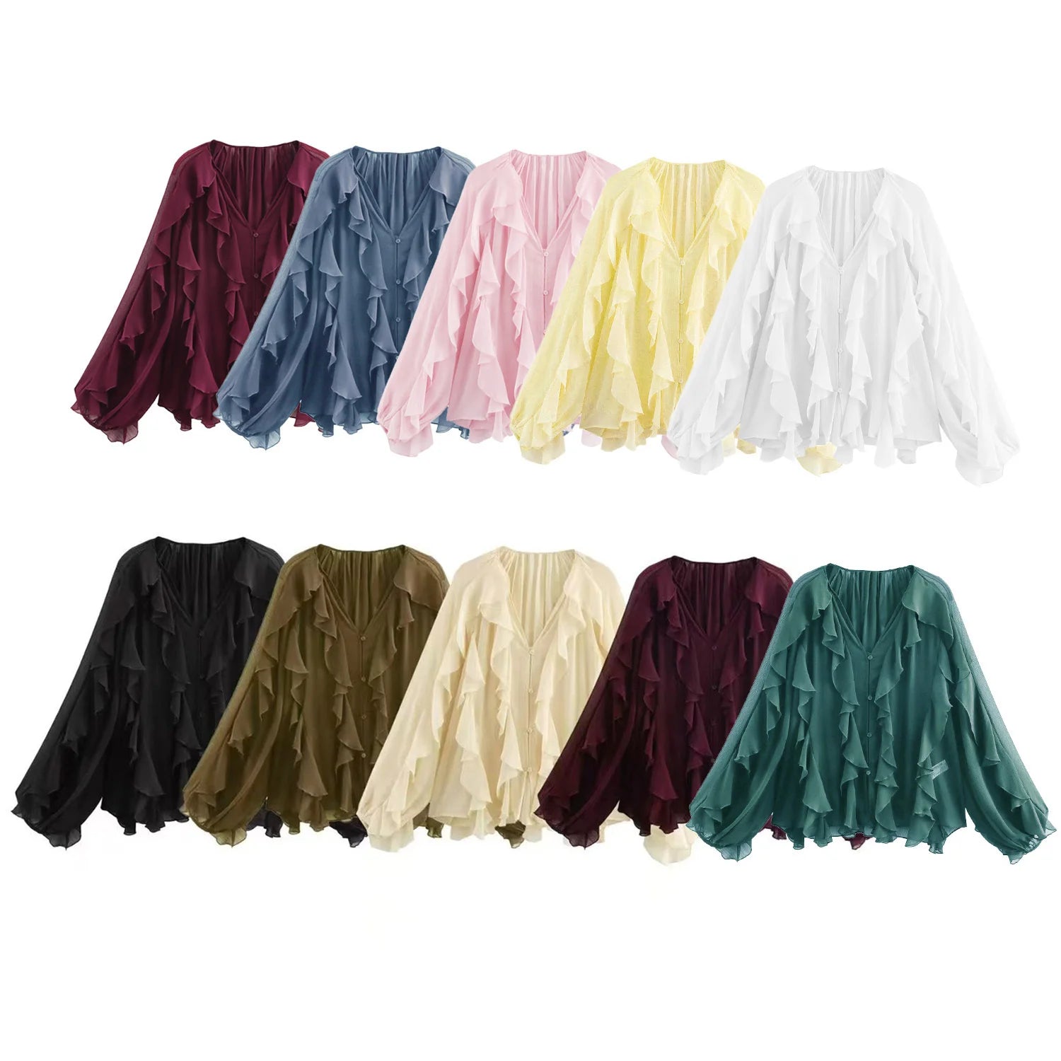 SheerBloom Ruffle Blouse – Lightweight Chiffon Top with Tiered Ruffles - Willen