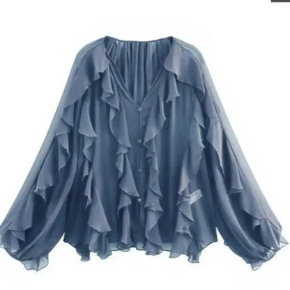 SheerBloom Ruffle Blouse – Lightweight Chiffon Top with Tiered Ruffles - Willen