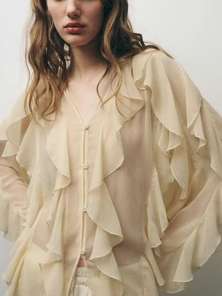 SheerBloom Ruffle Blouse – Lightweight Chiffon Top with Tiered Ruffles - Willen