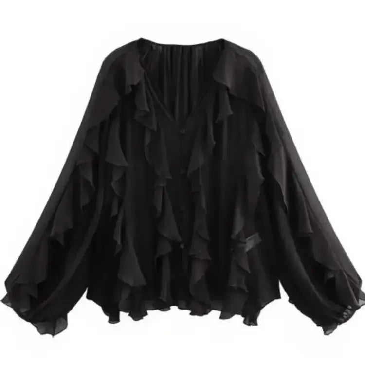 SheerBloom Ruffle Blouse – Lightweight Chiffon Top with Tiered Ruffles - Willen