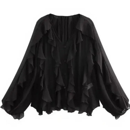 SheerBloom Ruffle Blouse – Lightweight Chiffon Top with Tiered Ruffles - Willen