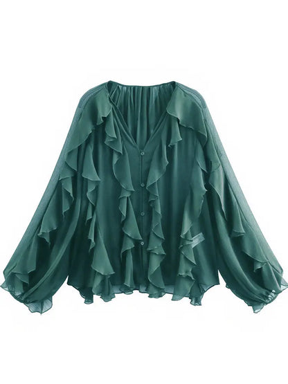 SheerBloom Ruffle Blouse – Lightweight Chiffon Top with Tiered Ruffles - Willen