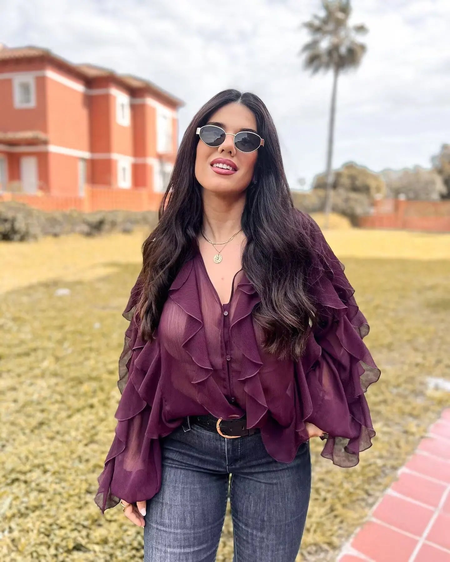 SheerBloom Ruffle Blouse – Lightweight Chiffon Top with Tiered Ruffles - Willen