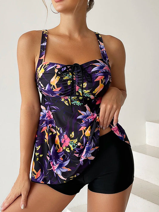 SunPetal Swim Set – Two-Piece Tankini with Adjustable Top and Drawstring Shorts - Willen