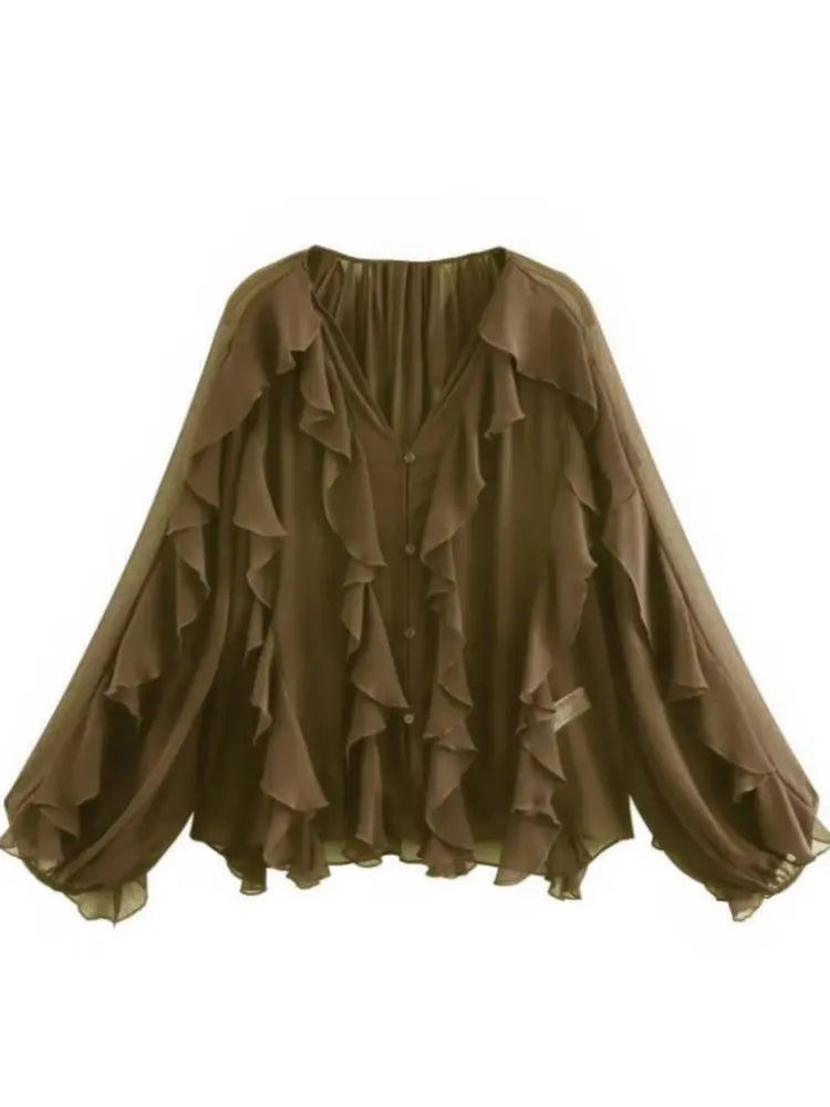 SheerBloom Ruffle Blouse – Lightweight Chiffon Top with Tiered Ruffles - Willen
