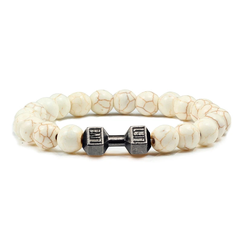 Beaded Stretch Bracelet – 8mm Lava & Howlite Beads with Metal Accent - Willen