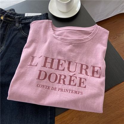 BlushEase Letter Tee – Lightweight Cotton-Blend T-Shirt with Printed Design - Willen