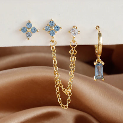 3-Piece Cubic Zirconia Stud Earrings Set – Stainless Steel Cartilage Jewelry with Birthstone Colors - Willen