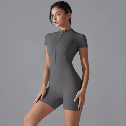 One-Piece Zip-Up Active Bodysuit – Breathable Nylon-Spandex for Women - Willen