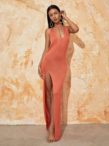 Open Back Orange Beach Maxi Dress – Lightweight Swimsuit Cover-Up - Willen
