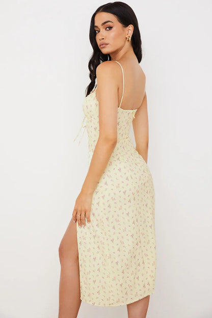 FloraElegance Sheath Dress – Sleeveless Floral Dress with Adjustable Front Detail - Willen