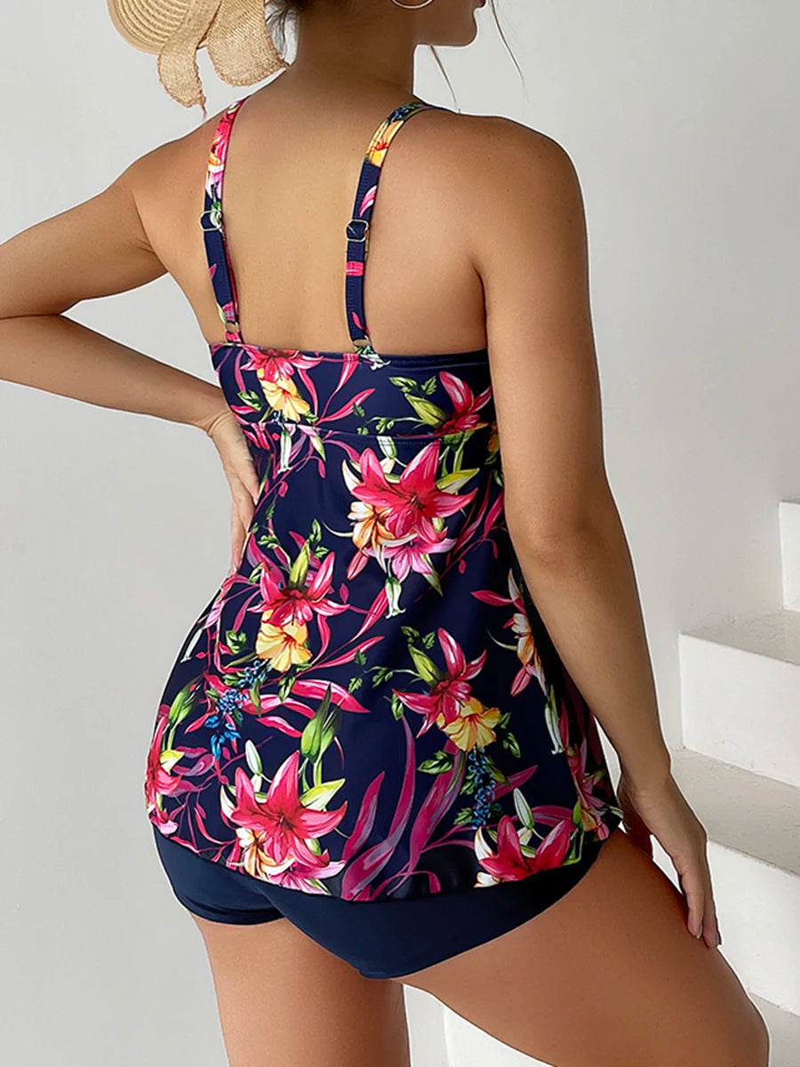 SunPetal Swim Set – Two-Piece Tankini with Adjustable Top and Drawstring Shorts - Willen