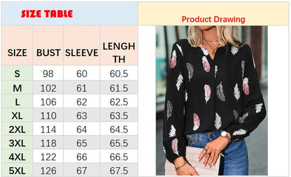 SkyFeather Elegant Top – Lightweight Chiffon Blouse with Feather-Inspired Print - Willen