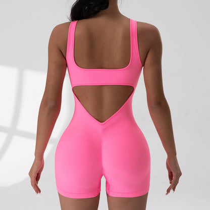 Backless One-Piece Jumpsuit – U-Neck, Sleeveless, Nylon-Spandex Blend - Willen
