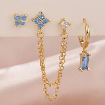 3-Piece Cubic Zirconia Stud Earrings Set – Stainless Steel Cartilage Jewelry with Birthstone Colors - Willen