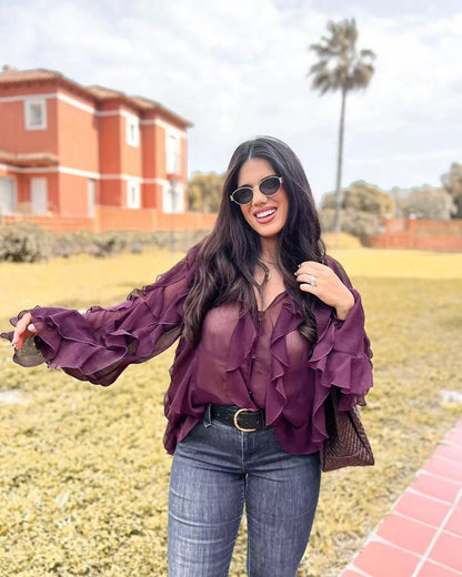 SheerBloom Ruffle Blouse – Lightweight Chiffon Top with Tiered Ruffles - Willen