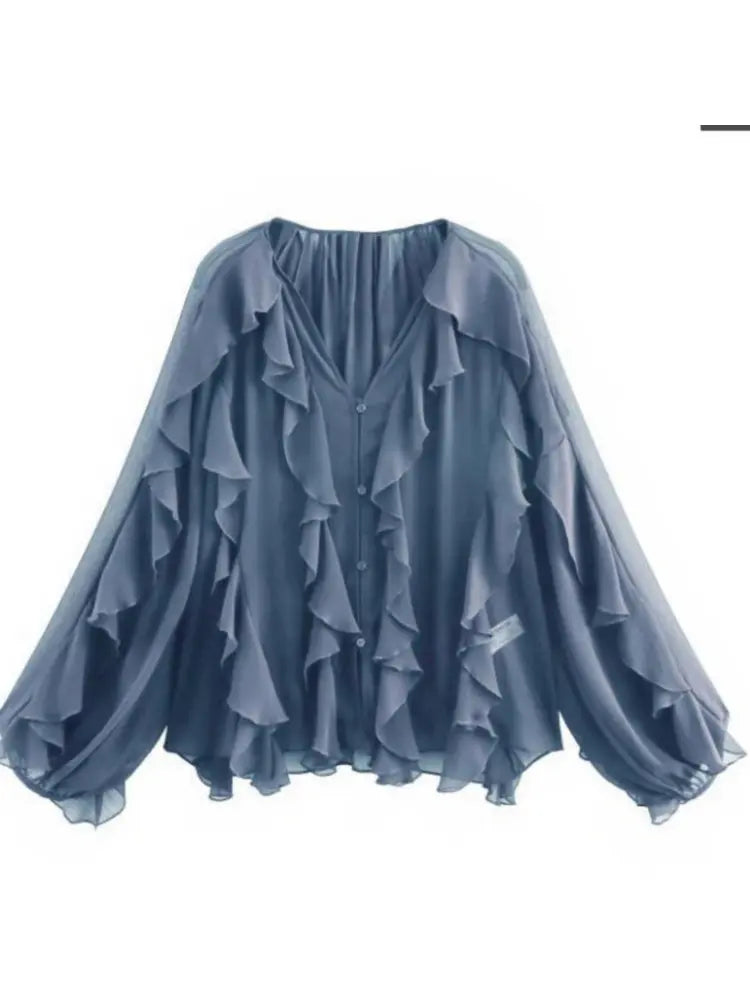 SheerBloom Ruffle Blouse – Lightweight Chiffon Top with Tiered Ruffles - Willen