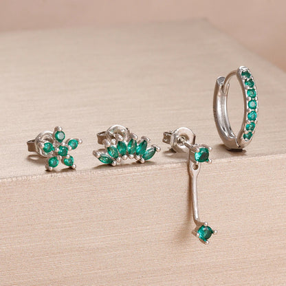 4-Piece Stainless Steel Earring Set – Gold Huggie Hoops & Cubic Zirconia Flower Studs - Willen