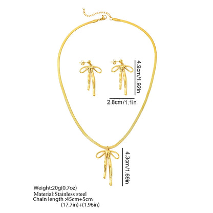 Stainless Steel Bow Pendant Jewelry Set – Snake Chain Necklace with Matching Stud Earrings - Willen