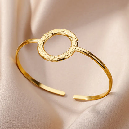 Gold Floral Etched Cuff Bracelet – Wide Stainless Steel Bangle for Women - Willen