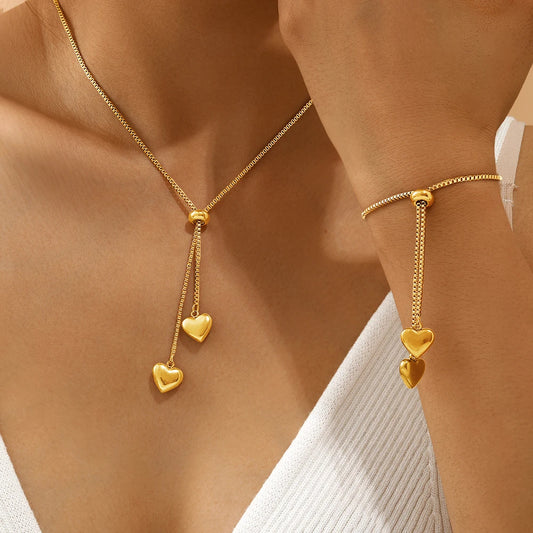 Stainless Steel Heart Pendant Jewelry Set – Necklace & Bracelet for Everyday Wear - Willen