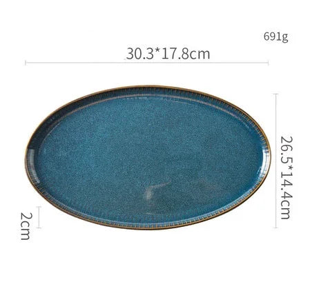 Nordic Glazed Ceramic Dish – Round, Blue, Heat-Resistant - Willen