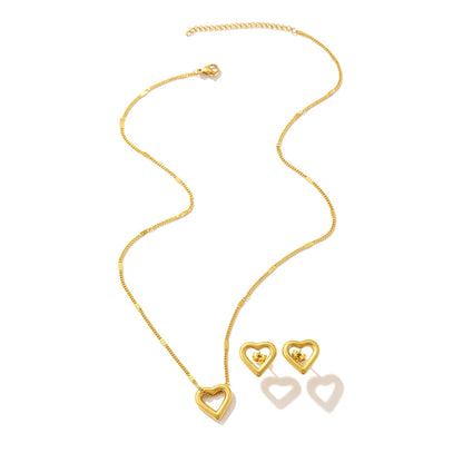 Heart Pendant Jewelry Set – Minimalist Necklace & Earrings in Stainless Steel - Willen
