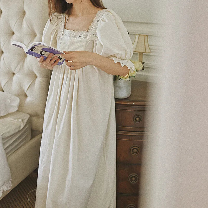 Cotton Nightgown – 100% Cotton Ankle-Length Sleepwear with Lace Trim - Willen