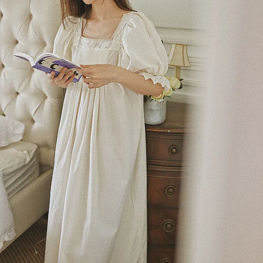 Cotton Nightgown – 100% Cotton Ankle-Length Sleepwear with Lace Trim - Willen