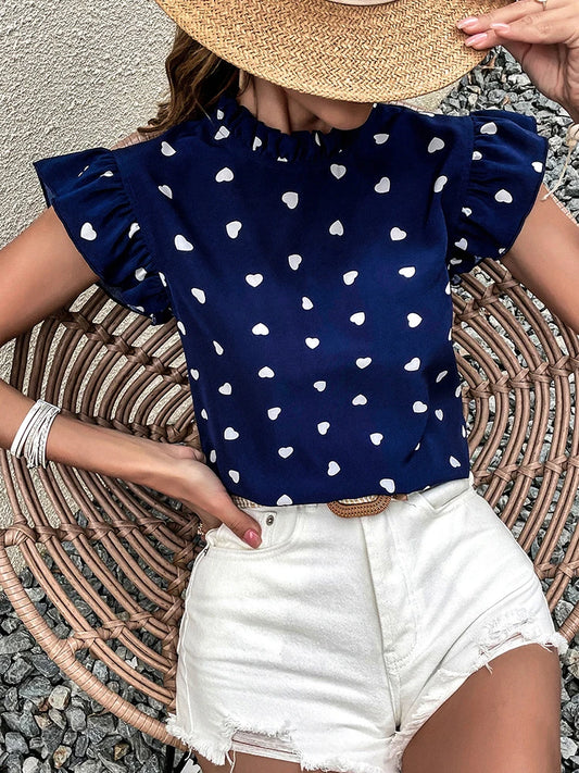 RuffleCharm Summer Top – Lightweight Floral Chiffon Blouse with Ruffle Sleeves - Willen