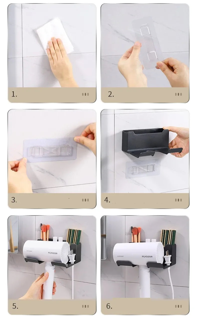 Wall-Mounted Hair Dryer Holder – Punch-Free Install, ABS Plastic - Willen