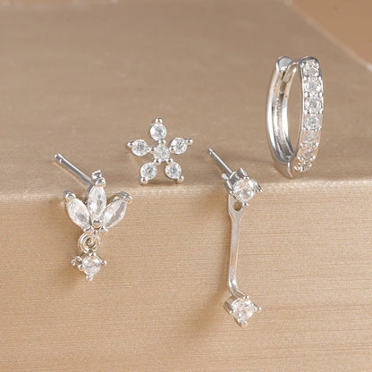 4-Piece Stainless Steel Earring Set – Gold Huggie Hoops & Cubic Zirconia Flower Studs - Willen