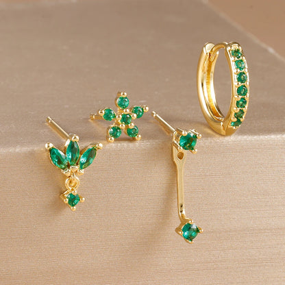 4-Piece Stainless Steel Earring Set – Gold Huggie Hoops & Cubic Zirconia Flower Studs - Willen