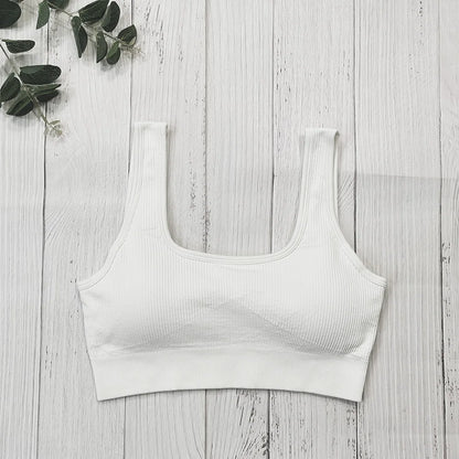 Seamless Ribbed Sports Bra – White Crop Top with Removable Pads - Willen