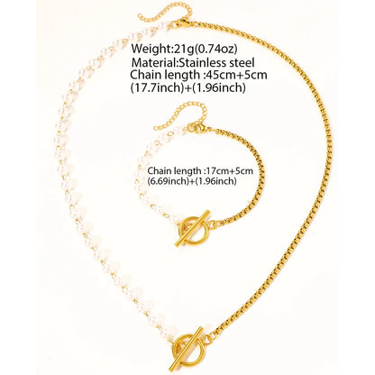 Imitation Pearl & Stainless Steel Jewelry Set – Necklace with OT Clasp & Earrings - Willen