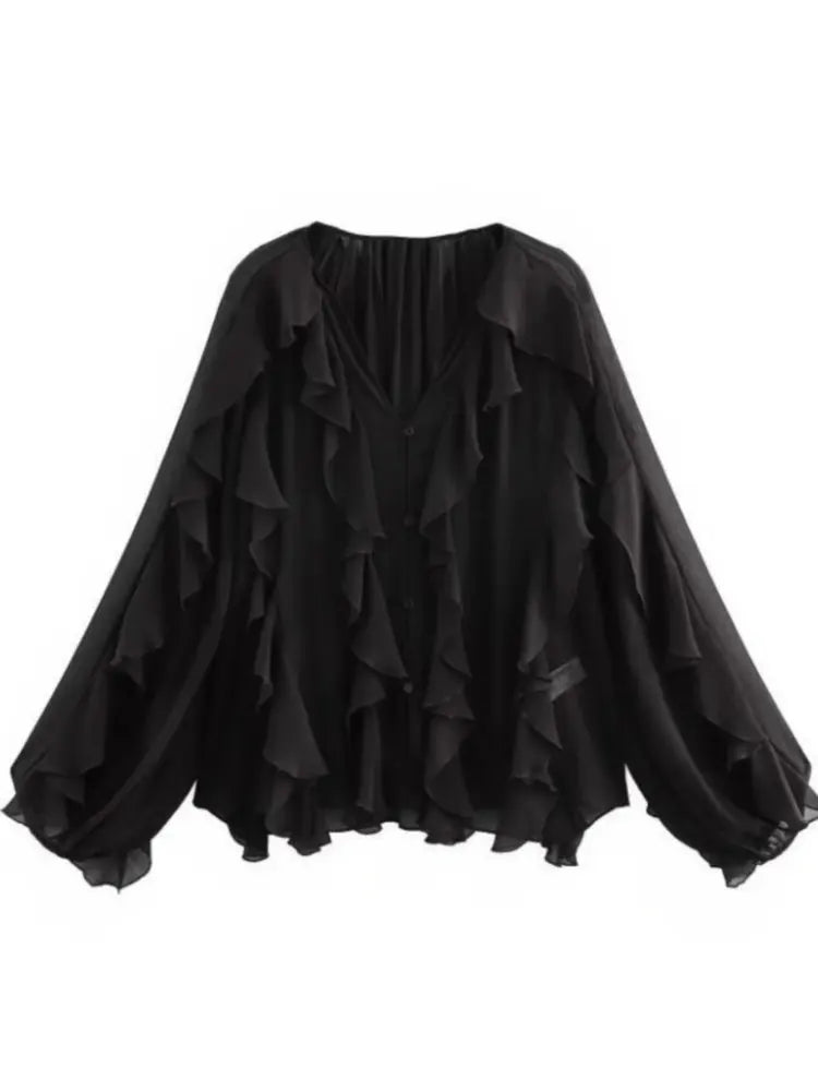SheerBloom Ruffle Blouse – Lightweight Chiffon Top with Tiered Ruffles - Willen